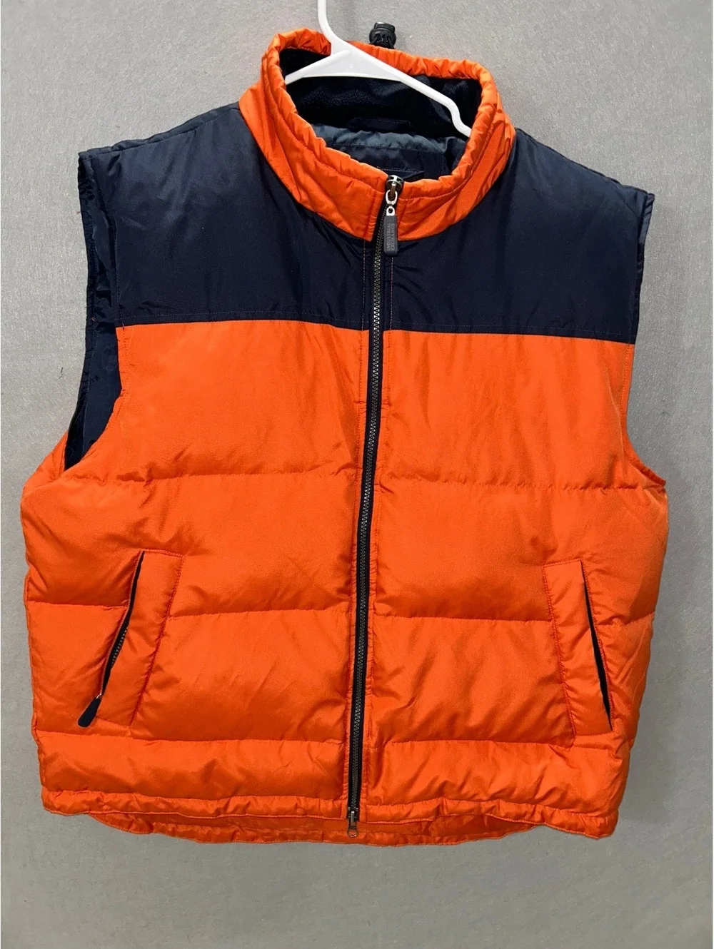 Industrial Exchange Outdoor Down Vest Orange and Blue Zip with Hood Size Large